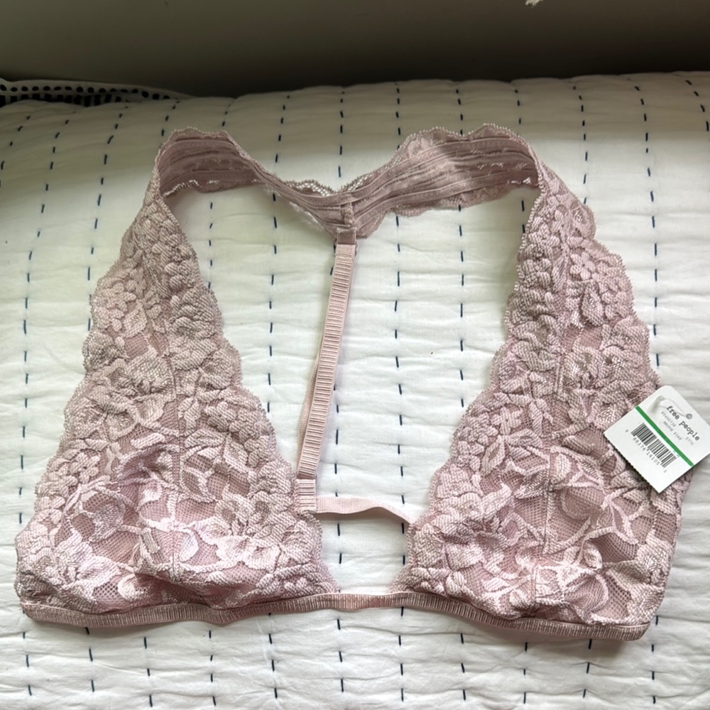 Free People Pink Lace Bralette Wireless Unlined